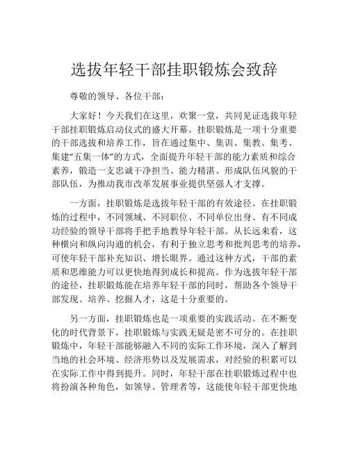 选拔年轻干部挂职锻炼会致辞