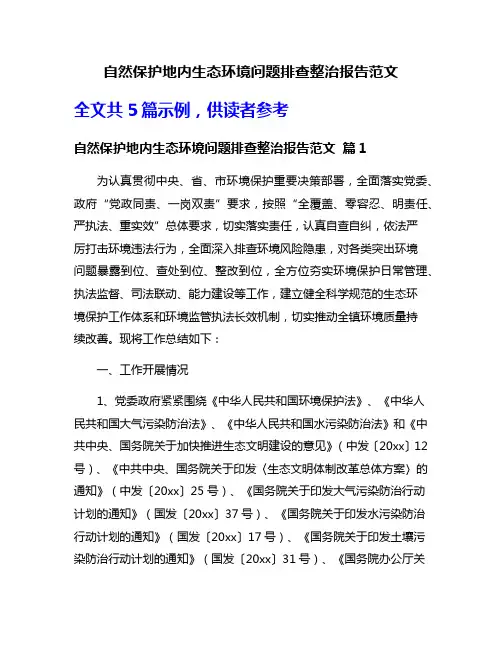 自然保护地内生态环境问题排查整治报告范文