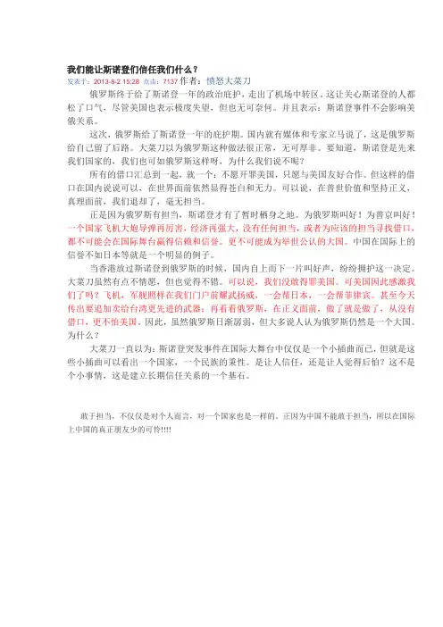 斯诺登事件：我们缺乏担当