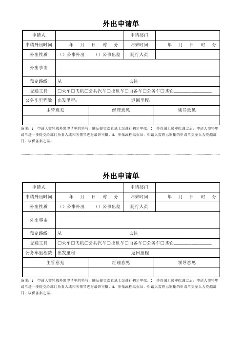 员工外出申请单表格(可修改)