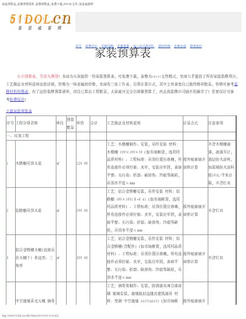 家装预算表装修预算清单装修预算表