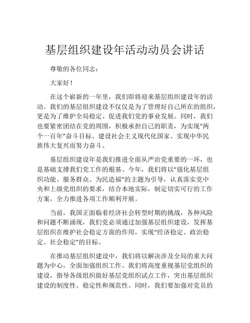 基层组织建设年活动动员会讲话