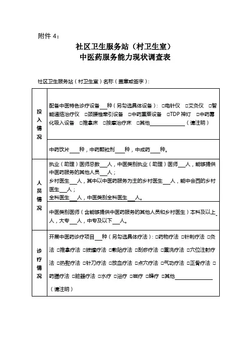 卫生室中医药服务能力现状调查表