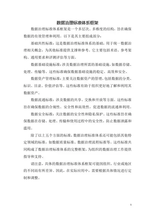 数据治理标准体系框架