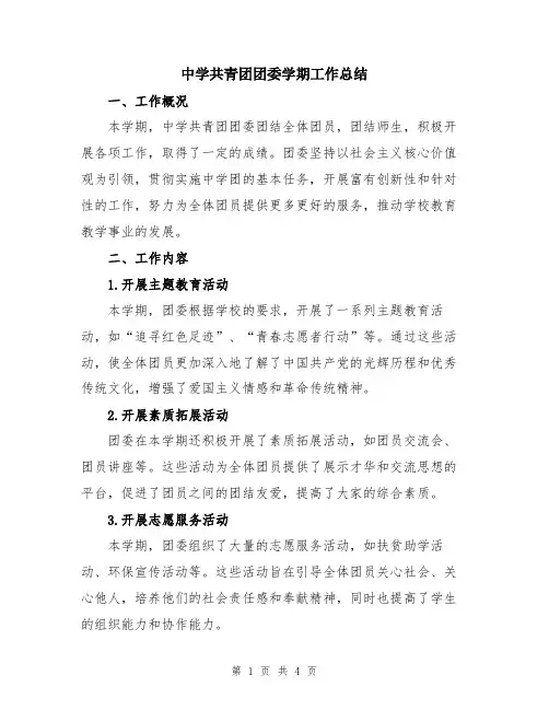 中学共青团团委学期工作总结