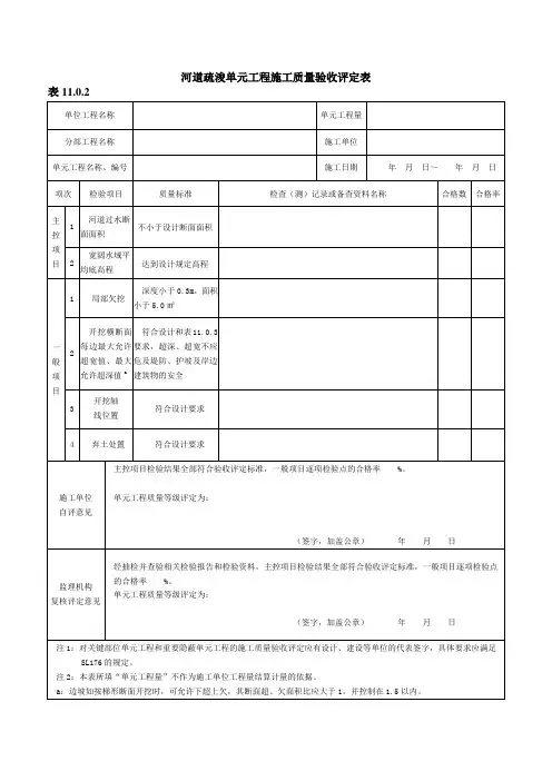 河道疏浚单元工程施工质量验收评定表