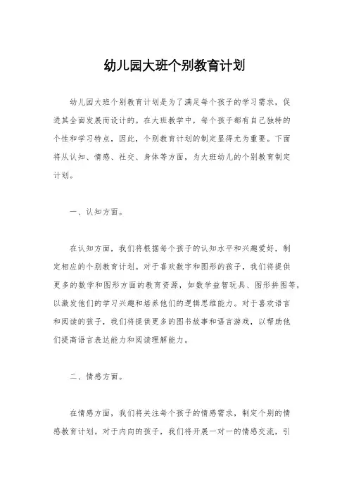 幼儿园大班个别教育计划