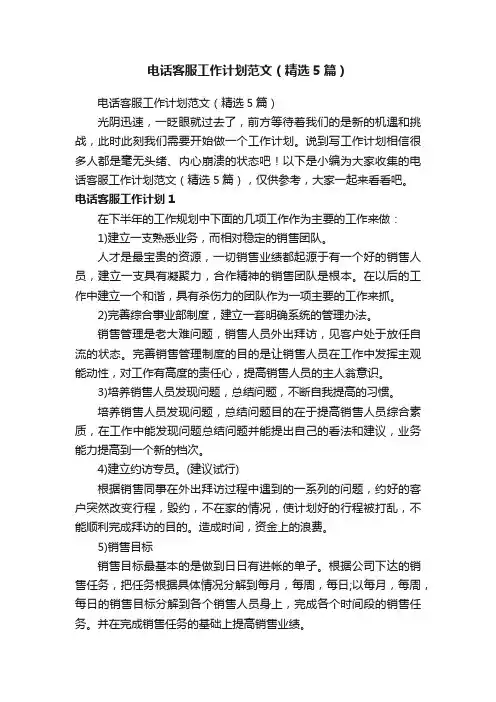 电话客服工作计划范文（精选5篇）