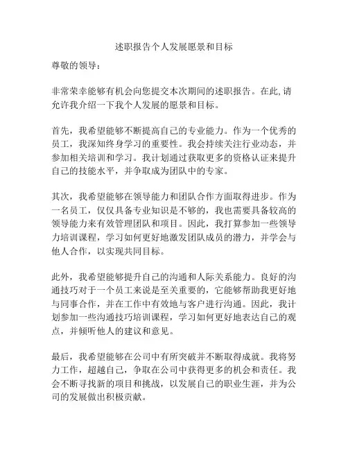 述职报告个人发展愿景和目标
