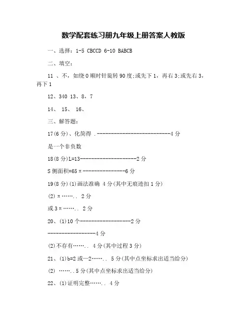 数学配套练习册九年级上册答案人教版
