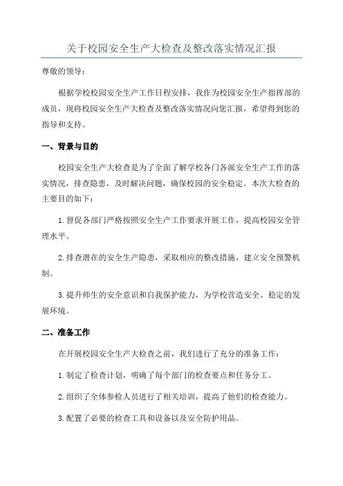 关于校园安全生产大检查及整改落实情况汇报
