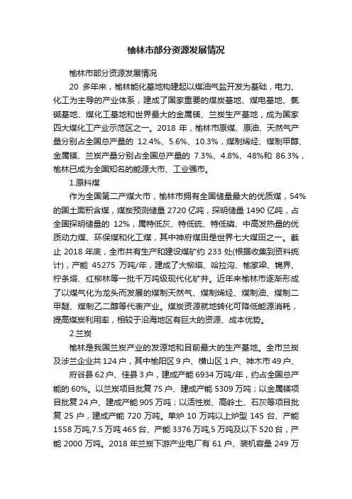 榆林市部分资源发展情况