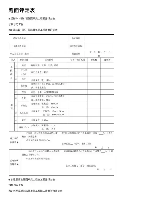 路面评定表——精选推荐