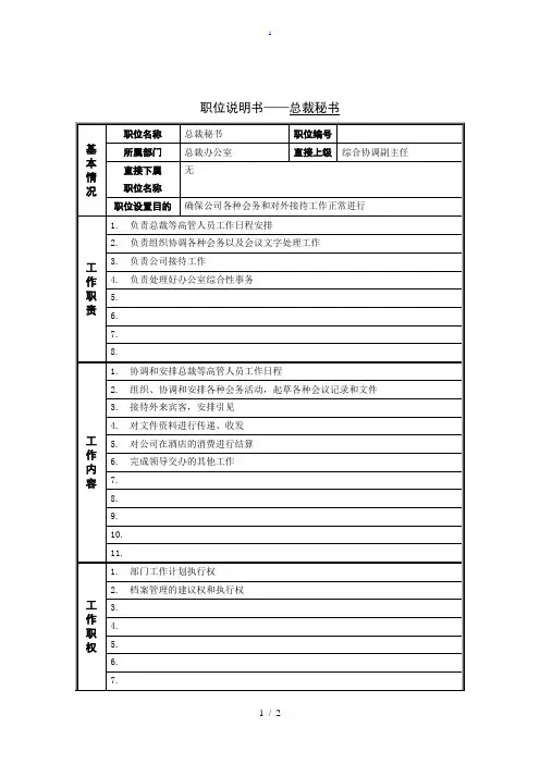 总裁办公室总裁秘书岗位职责