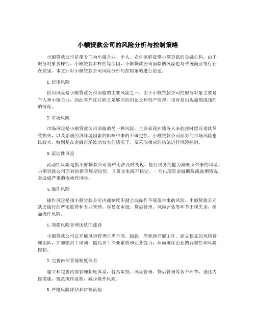 小额贷款公司的风险分析与控制策略