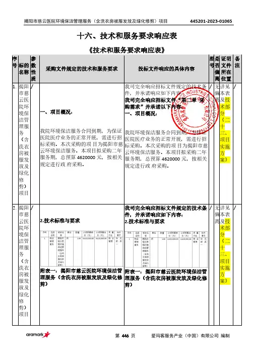 十六、技术和服务要求响应表 《技术和服务要求响应表》