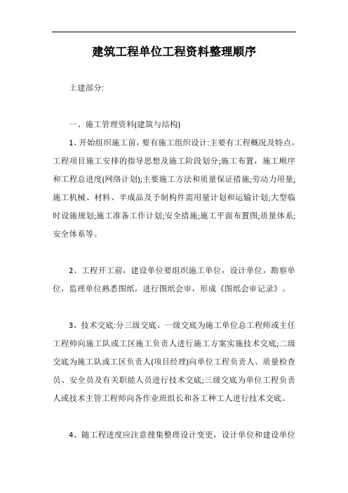 建筑工程单位工程资料整理顺序【最新版】