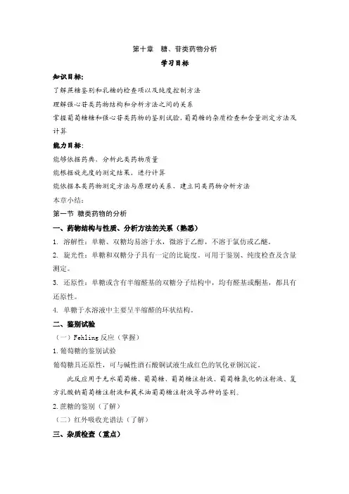 药物分析习题解答-第十章本章小结