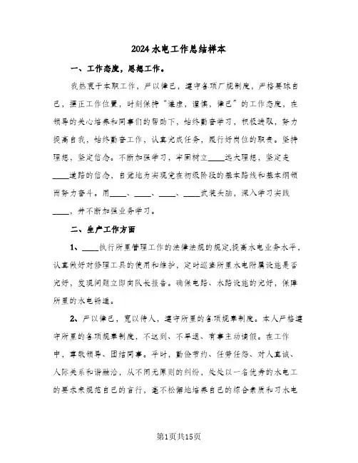 2024水电工作总结样本(5篇)