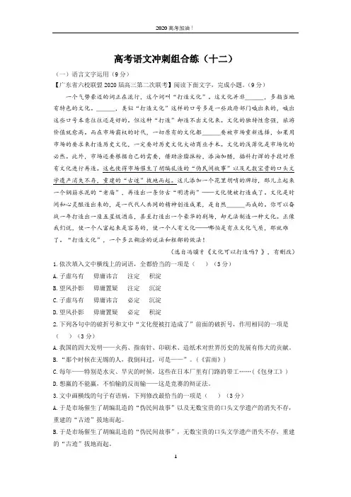 高考语文冲刺组合练(十二)