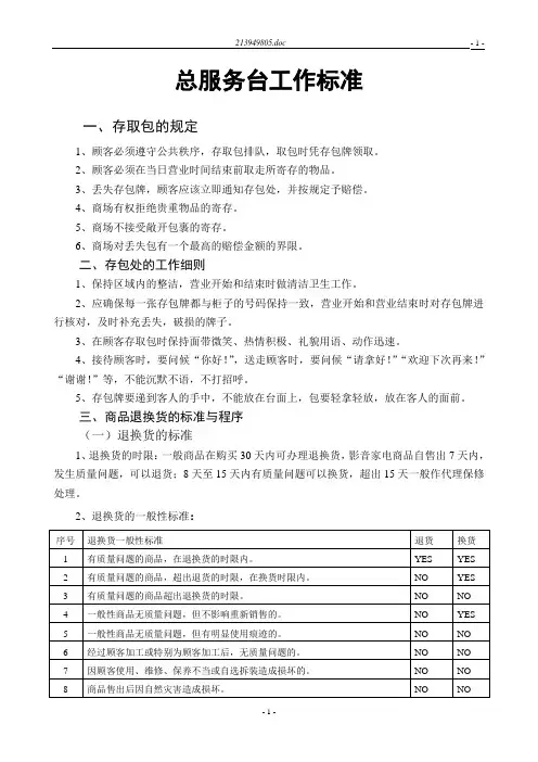 超市总服务台工作标准