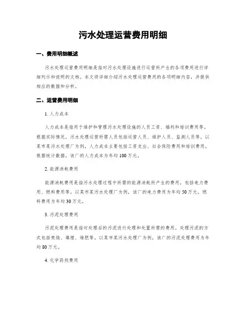 污水处理运营费用明细