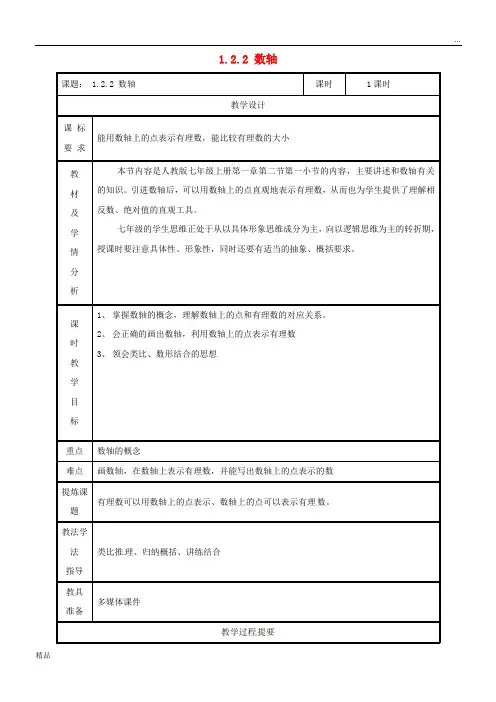 2020七年级数学上册 第一章 有理数 1.2 有理数 1.2.2 数轴教案 (新版)新人教版
