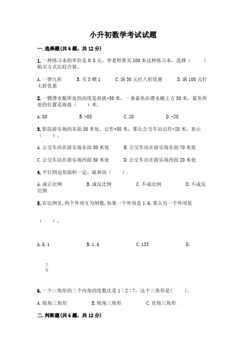 小升初数学考试试题(各地真题)word版