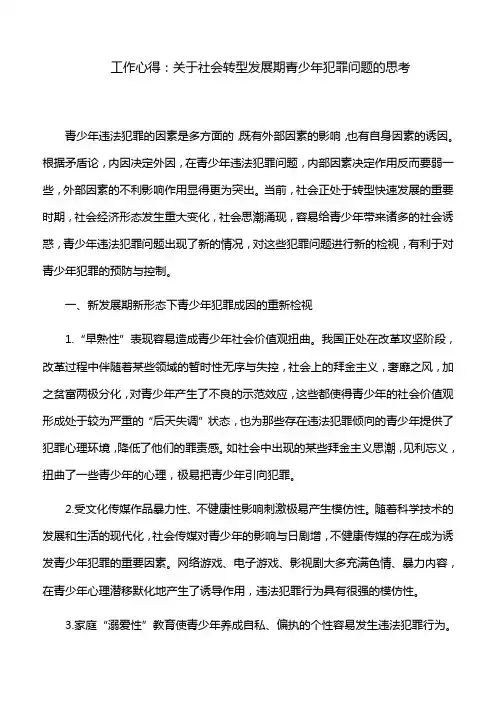 工作心得：关于社会转型发展期青少年犯罪问题的思考