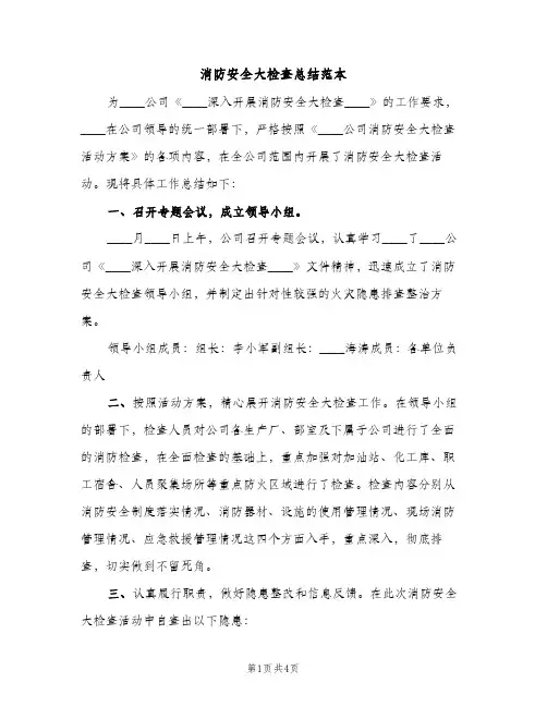 消防安全大检查总结范本（2篇）
