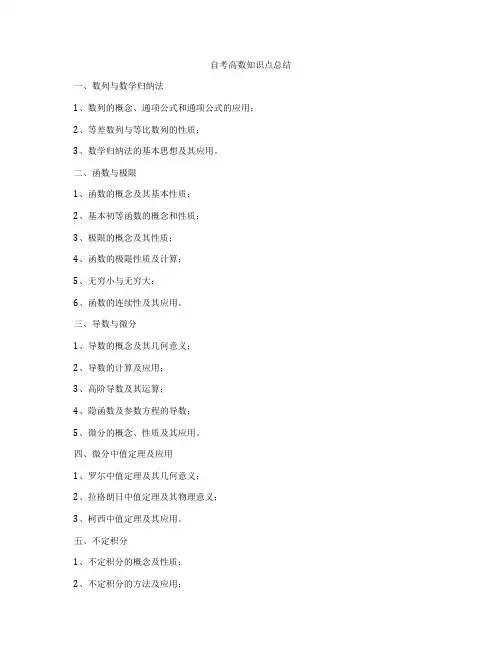 自考高数知识点总结