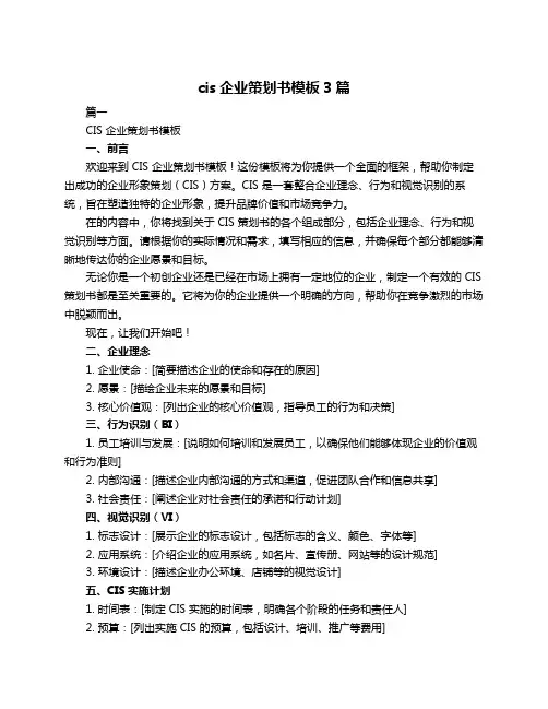 cis企业策划书模板3篇