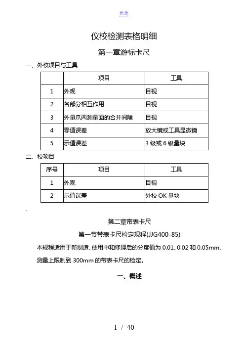 仪校检测表格明细