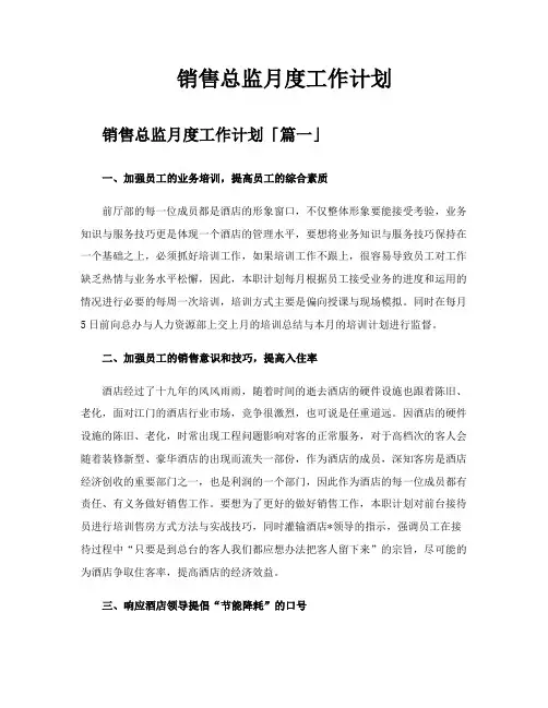 销售总监月度工作计划