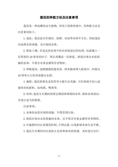 莲花的种植方法及注意事项