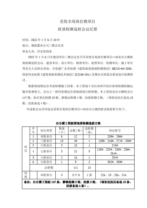 桩基检测选桩会议纪要