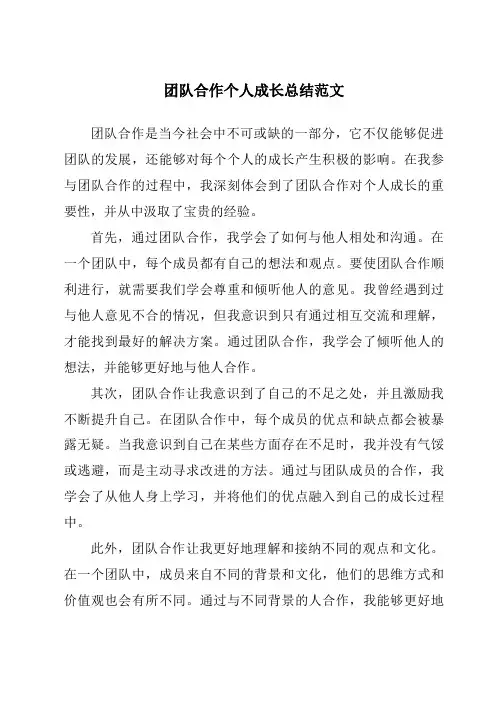 团队合作个人成长总结范文