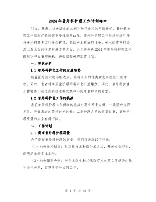 2024年普外科护理工作计划样本（3篇）
