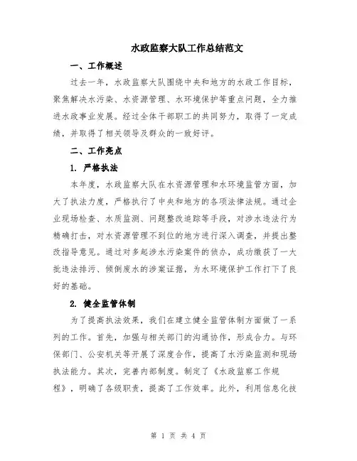 水政监察大队工作总结范文