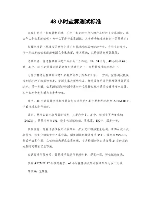 48小时盐雾测试标准