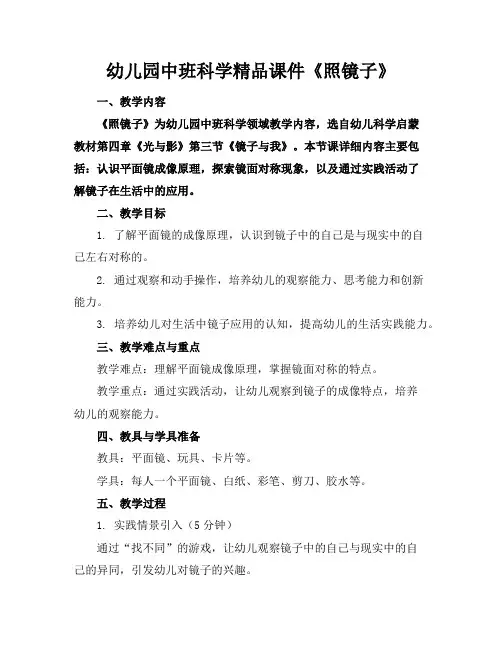 幼儿园中班科学精品课件《照镜子》