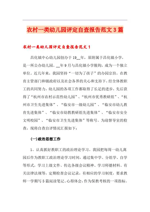 农村一类幼儿园评定自查报告范文3篇