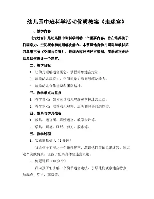 幼儿园中班科学活动优质教案《走迷宫》