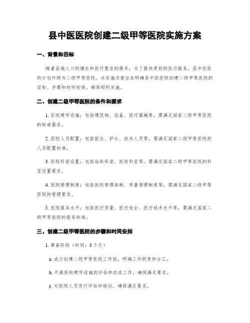 县中医医院创建二级甲等医院实施方案
