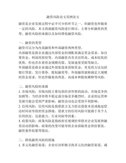 融资风险论文范例论文
