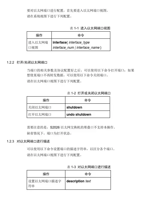 以太网端口进行配置