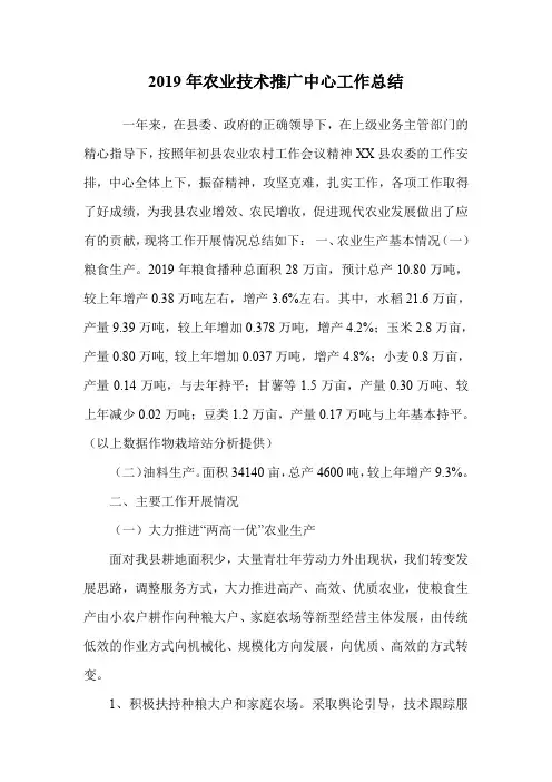 2019年农业技术推广中心工作总结