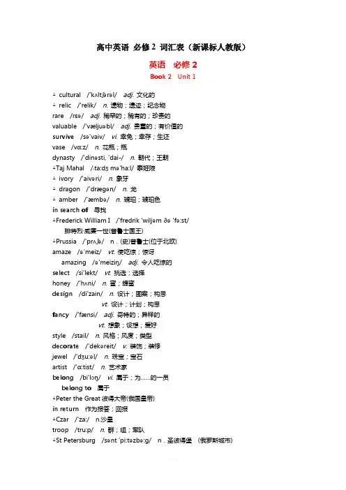 人教版高中英语-必修2-词汇表(带音标)