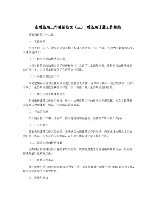 市质监局工作总结范文(三)_质监局计量工作总结
