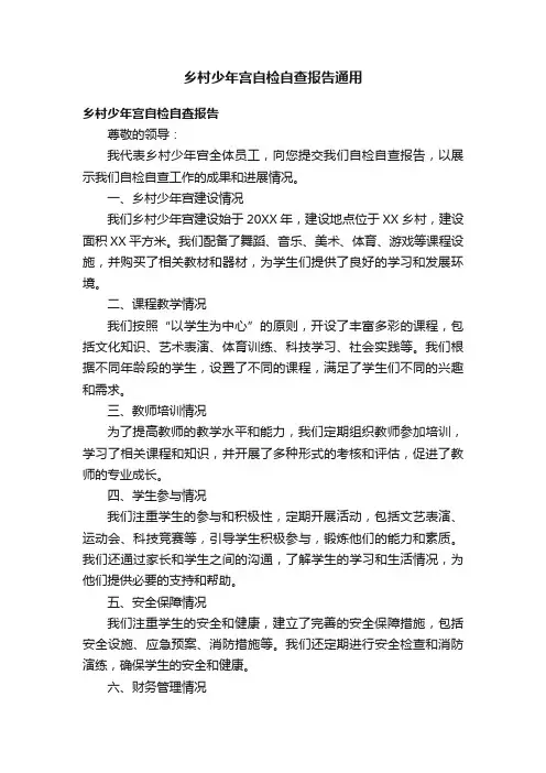 乡村少年宫自检自查报告通用